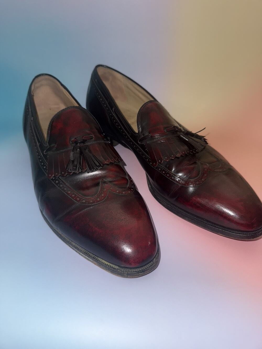 JOHNSTON & MURPHY Loafers Men's 15 Burgandy Wingtip Shoes Tassels